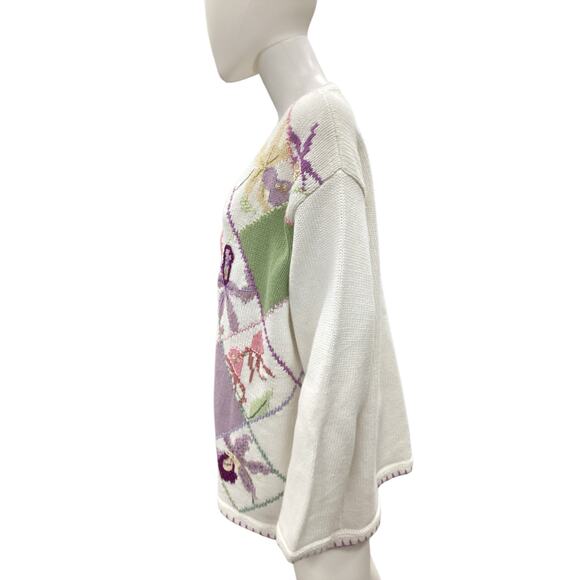 VTG Handknits By Storybook Knits Cardigan Women’s SZ 2X Flowers Beads Multicolor - Picture 3 of 7